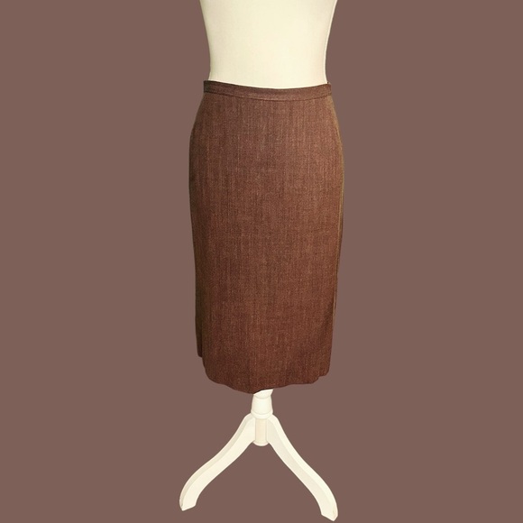 Vintage Dolce & Gabbana Brown Linen Blend Tweed Pencil Skirt IT Size 48 - Picture 1 of 16
